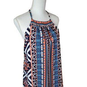 Grever Gute Halter Dress Womens Medium Tribal Patterned Adjustable Orange Bright